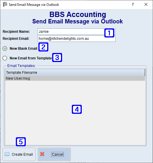 Send Email Message via Outlook Screen Send Email Message via Outlook Screen