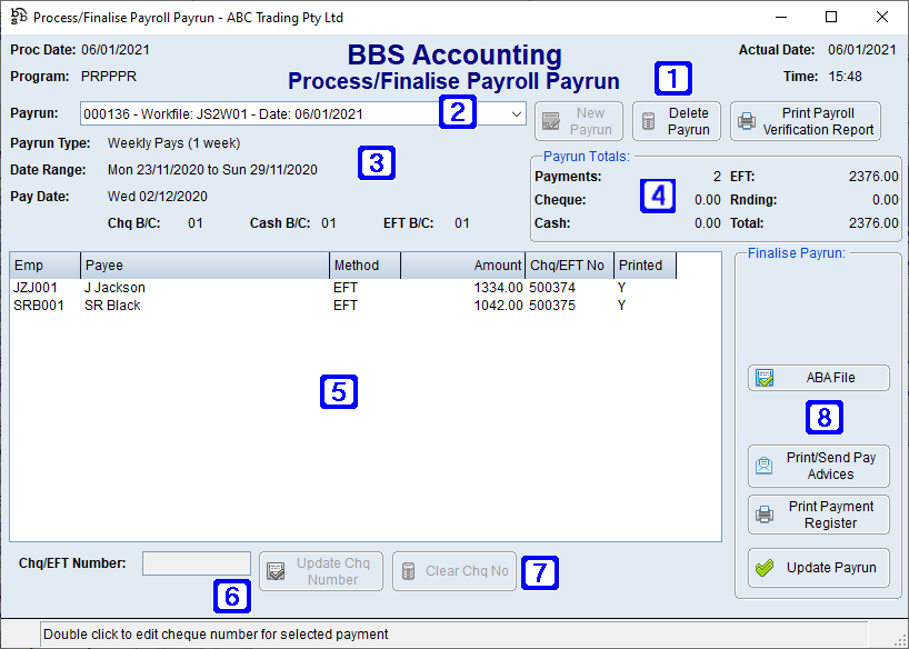Process/Finalise Payroll Payrun Screen Process/Finalise Payroll Payrun Screen