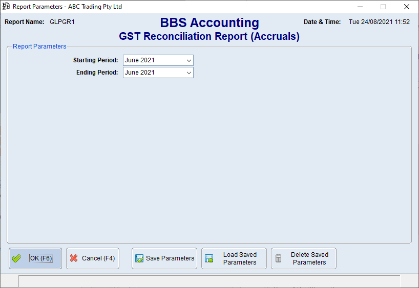 GST Reconciliation Report (Accruals) Screen GST Reconciliation Report (Accruals) Screen