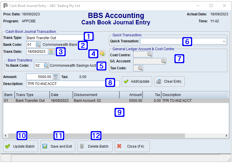 Cash Book Journal Entry Screen Cash Book Journal Entry Screen