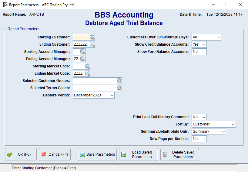Debtors Aged Trial Balance Screen Debtors Aged Trial Balance Screen