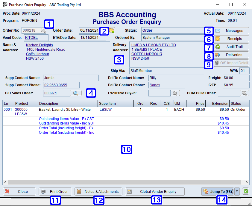 Purchase Order Enquiry Screen Purchase Order Enquiry Screen