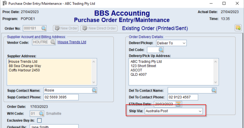 Purchase Order Entry/Maintenance Screen