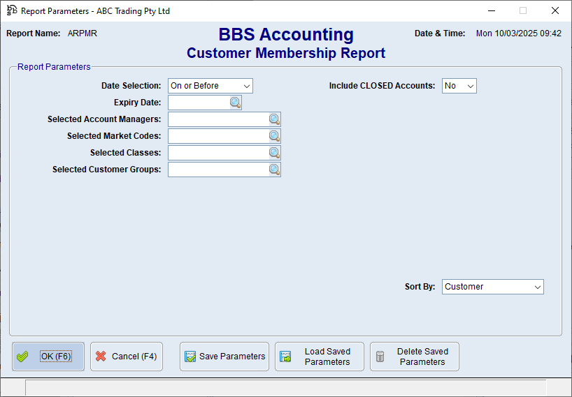 Customer Membership Report Screen Customer Membership Report Screen