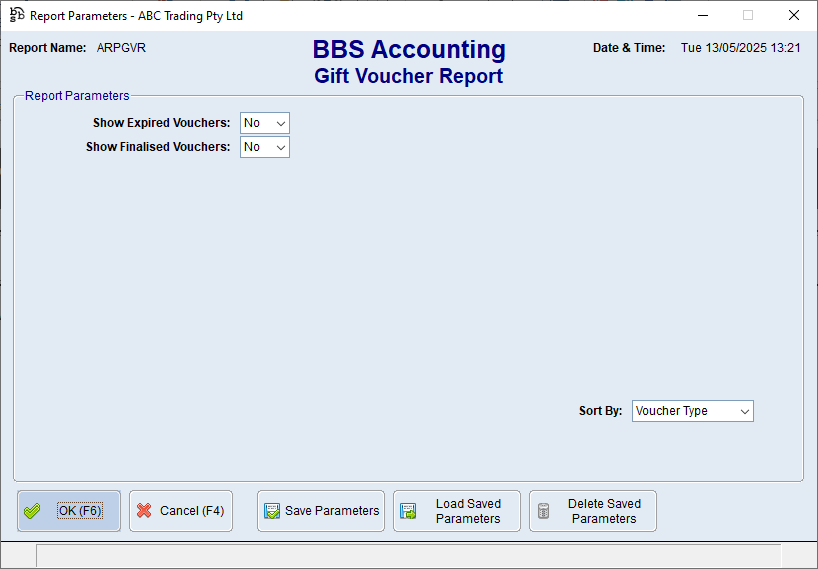 Gift Voucher Report Screen