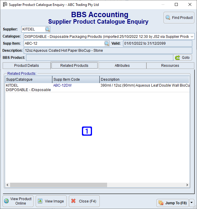 Supplier Product Catalogue Enquiry Screen - Related Products Tab