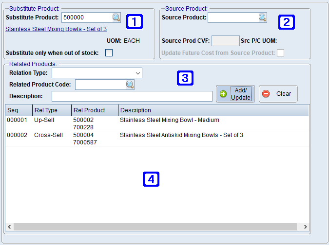Product Masterfile Maintenance Related Products Tab Screen