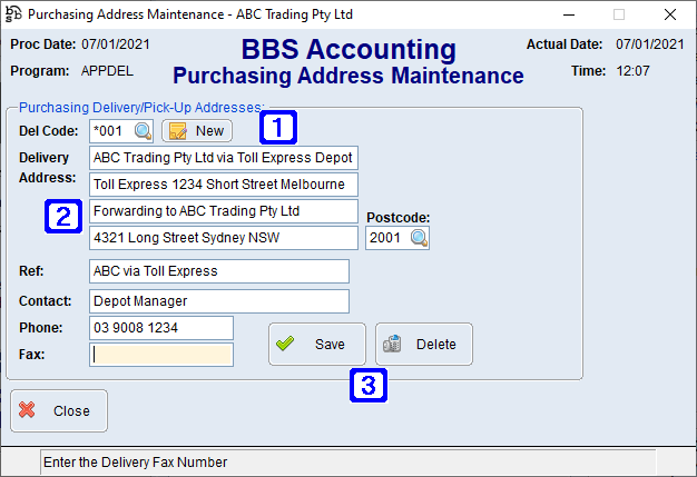 Purchase Address Maintenance Screen Purchase Address Maintenance Screen
