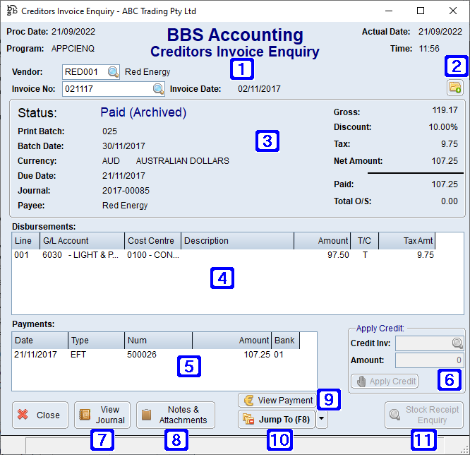 Creditors Invoice Enquiry Screen Creditors Invoice Enquiry Screen